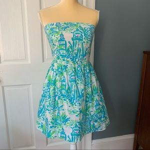 Lilly Pulitzer Chandie Dress in Turquoise High Beams Print Size Small EUC